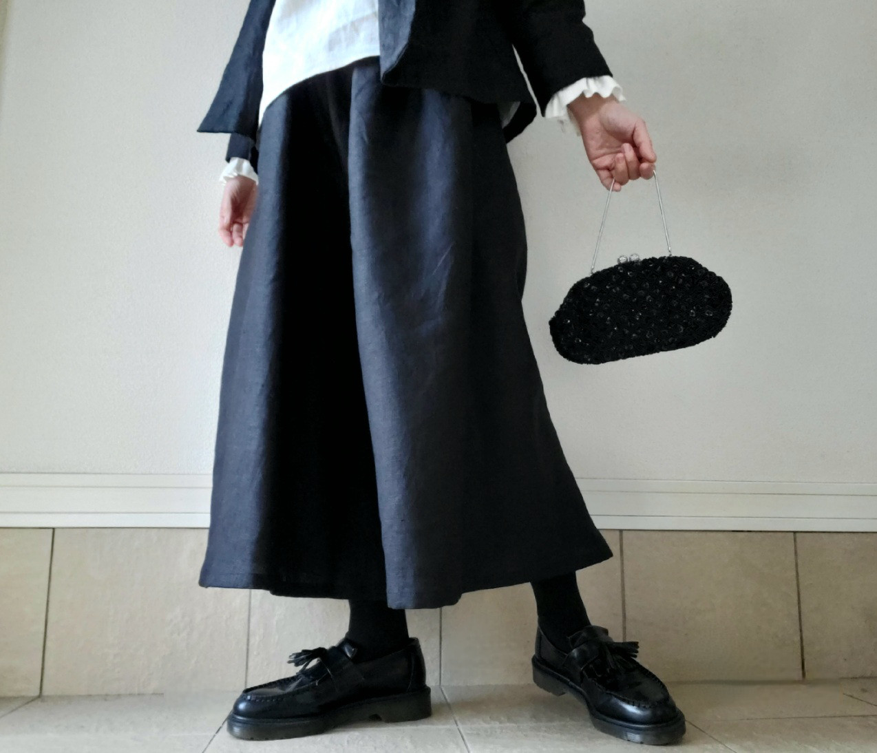 洗える！一年中着回せる♪LINEN100%スカート見えする大人のギャザーパンツ♡ 丈が選べる！セットアップやフォーマルも