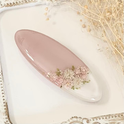 バレッタ　レジン　7.2cm長方形　かすみ草 大人可愛いプリンセスカラー ガラスサンド レジン かすみ草 レースフラワー キラキラ