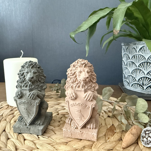 セメントオブジェ ライオン Welcome 置物 インテリア雑貨 その他