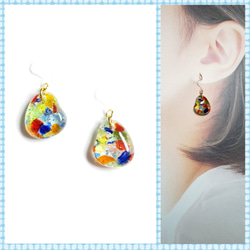 No.1551-A 【再販】琉球ガラス・しずく型☆ピアス・イヤリング(ブルー  