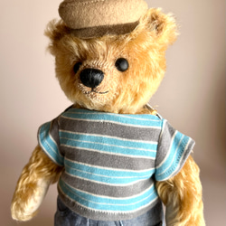 Steiff ストライプセーターのぬいぐるみ テディベアのお洋服【Lサイズ】 手編みのセーター(サーモン