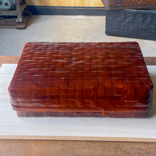 受注制作】野原竹細工 つづらの文庫箱 一閑張り 茶 フリーボックス