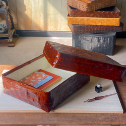 受注制作】野原竹細工 つづらの文庫箱 一閑張り 茶 フリーボックス