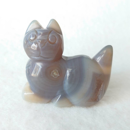 やる気まんまん顔(笑)のネコ置物！ 瑪瑙猫 素敵な逸品 その他