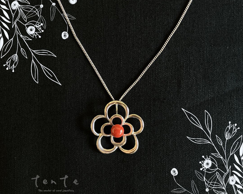 コーラルジュエリー】赤珊瑚 フラワーペンダント シルバー925 n062