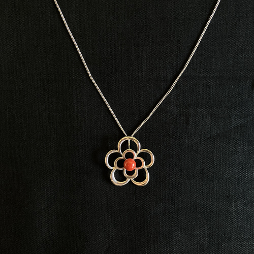コーラルジュエリー】赤珊瑚 フラワーペンダント シルバー925 n062