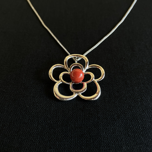 コーラルジュエリー】赤珊瑚 フラワーペンダント シルバー925 n062