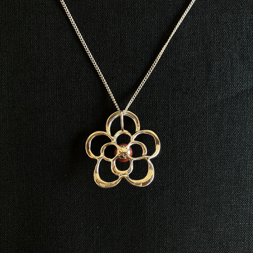 コーラルジュエリー】赤珊瑚 フラワーペンダント シルバー925 n062