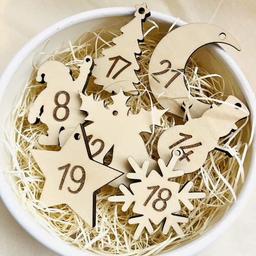 木製❤︎アドベントカレンダー タグ/25点＋袋1点セット ガーランド LA