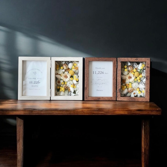 子育て感謝状 両親贈呈品｜ミモザが彩るフォトフレーム（プリザーブド・ドライフラワー／2色展開）結婚式・ウェディング 11枚目の画像