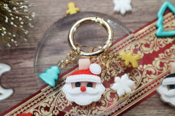 サンタ キーホルダー クリスマス キーチャーム Santa Keychain】サンタ キーホルダー 選べるパーツ レザー風加工