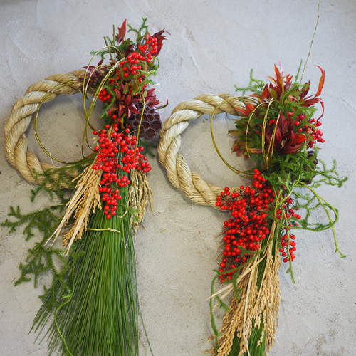 迎春 大王松の注連縄 南天の実 お多福南天 お正月飾り しめ縄