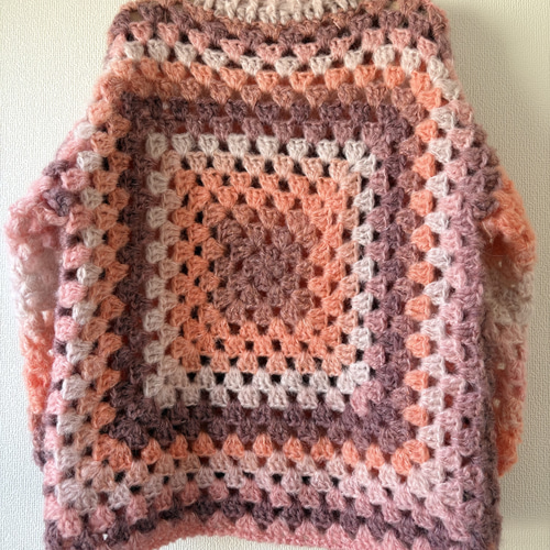 ハンドメイド 手編み オレンジ ブラウン セーター M 新品未使用 美品 一点物 ☆handmade☆手編み オレンジ＆茶色 軽量モヘア モチーフ編みセーター