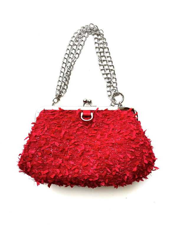 鮮やかな赤！華やかなツイードレッドが魅惑的ながま口4wayバッグ