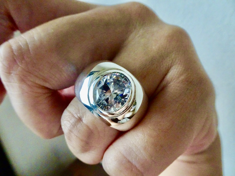 仁尾彫金『オーバルカットジルコニア覆輪リング』ハンドメイド350