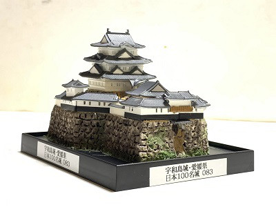 【完成品】宇和島城・愛媛県　お城　ミニジオラマ　手のひらサイズ 　城コレ　ケース付き