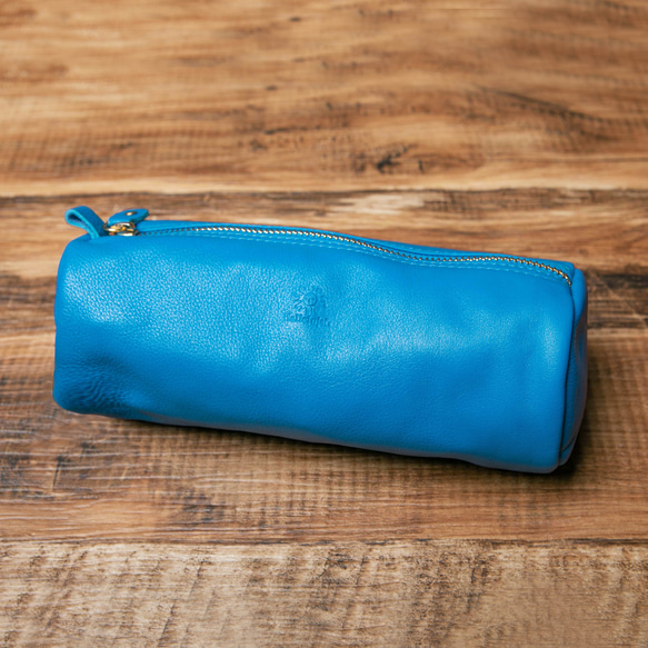 大筆袋（小袋）男女推薦【藍色】真皮 HAK015 第1張的照片