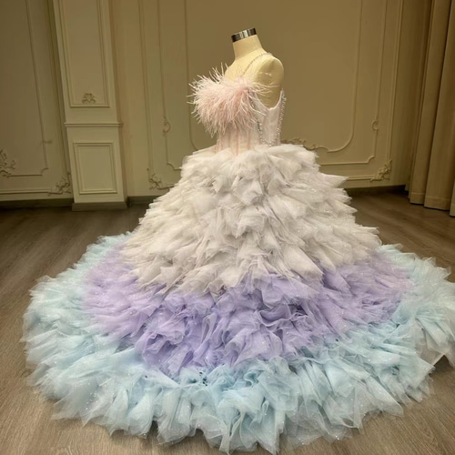 可愛いカラードレス 子供用 ふんわりチュール ピンク/紫/ブルー