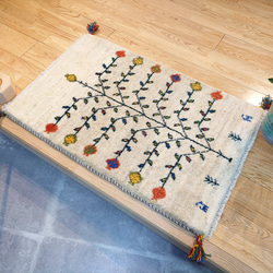 ギャッベ 51x79cm ペルシャ絨毯 手織り ギャベ 玄関マットラグ 絨毯 ☆ペルシャ絨毯 手織りリーズバフトギャッベ 玄関マットMサイズ