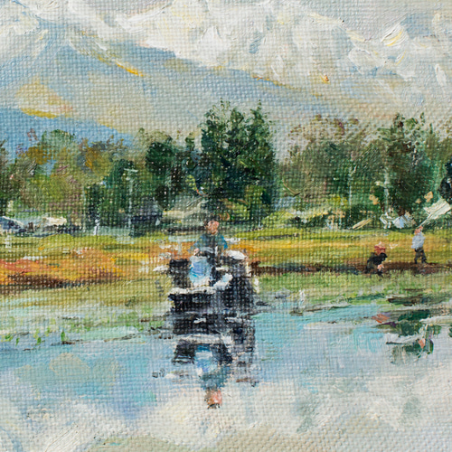 春麗の安曇野水景】 油絵原画 一点物 額縁付 豪華プレゼント付き 絵画
