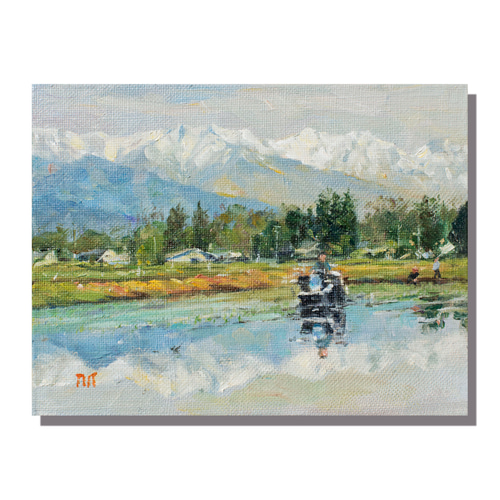 春麗の安曇野水景】 油絵原画 一点物 額縁付 豪華プレゼント付き 絵画