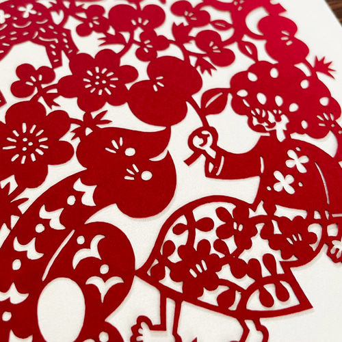 中国芸術 切り絵 切り紙 蛇 手作り 受注製作】切り紙・えと【み】※木製フレーム別売り 切り絵 老虎