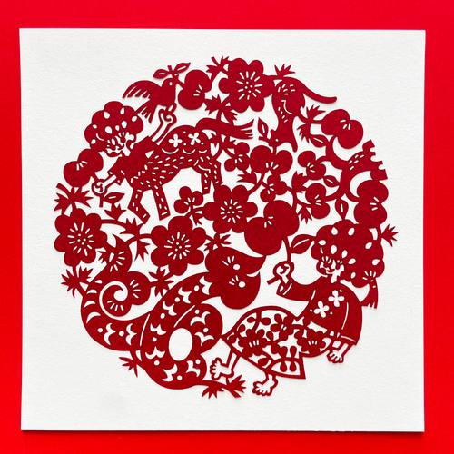 中国芸術 切り絵 切り紙 蛇 手作り レーザーカット切り紙［蛇（み）］※木製フレーム別売り 切り絵