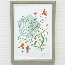 木版画「Take Five」/ 額入り / A4 / アート / インテリア 1枚目の画像