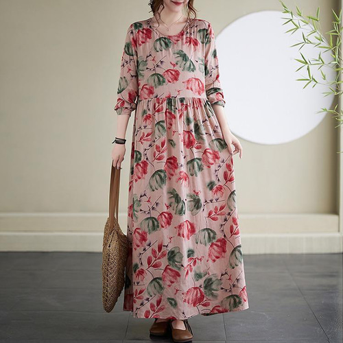 希少✨️田園詩レース襟付き花柄ワンピースフレアピンクバラMサイズ