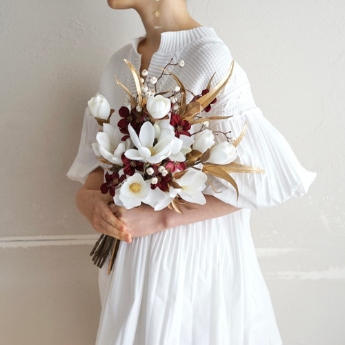 和装、洋装用ブーケ　⭐︎ブートニア付き 芍薬と藤のパープルブーケ ブートニア付き 和装 洋装 ウェディング