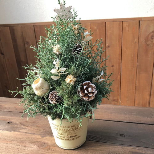 ブリキ缶といい香りがするブルーアイスのホワイトツリー クリスマス