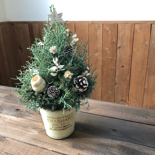 ブリキ缶といい香りがするブルーアイスのホワイトツリー クリスマス