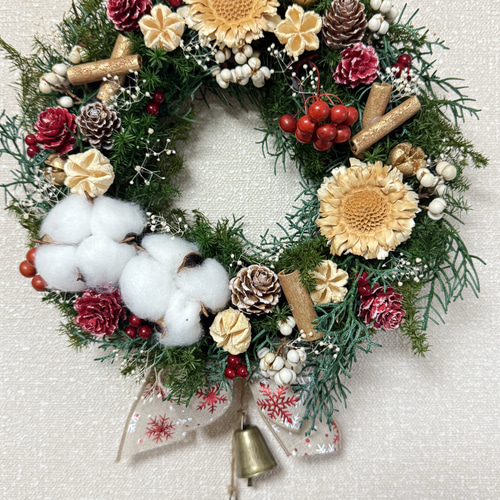 フレッシュグリーンと迎える クリスマス 雪降る森の リース　フレッシュリース フレッシュグリーンと迎える クリスマス 雪降る森の リース
