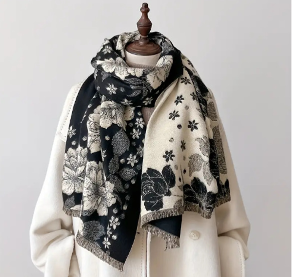 【美品】45rpm 花柄大判ストール マフラー 大判ストール マフラー レディース 花柄 秋冬 スカーフ ロング