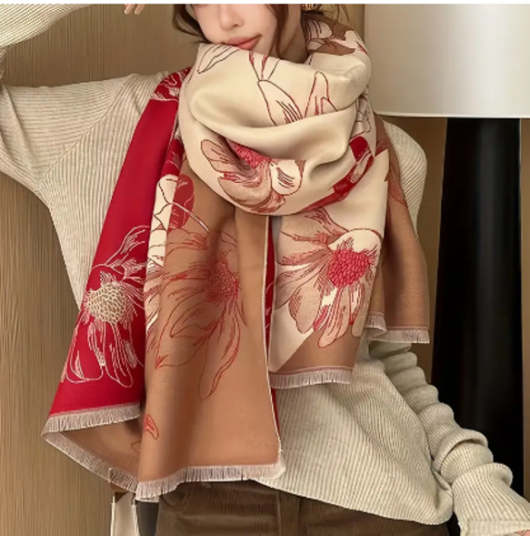 大判ストール マフラー レディース 花柄 秋冬 スカーフ ロング