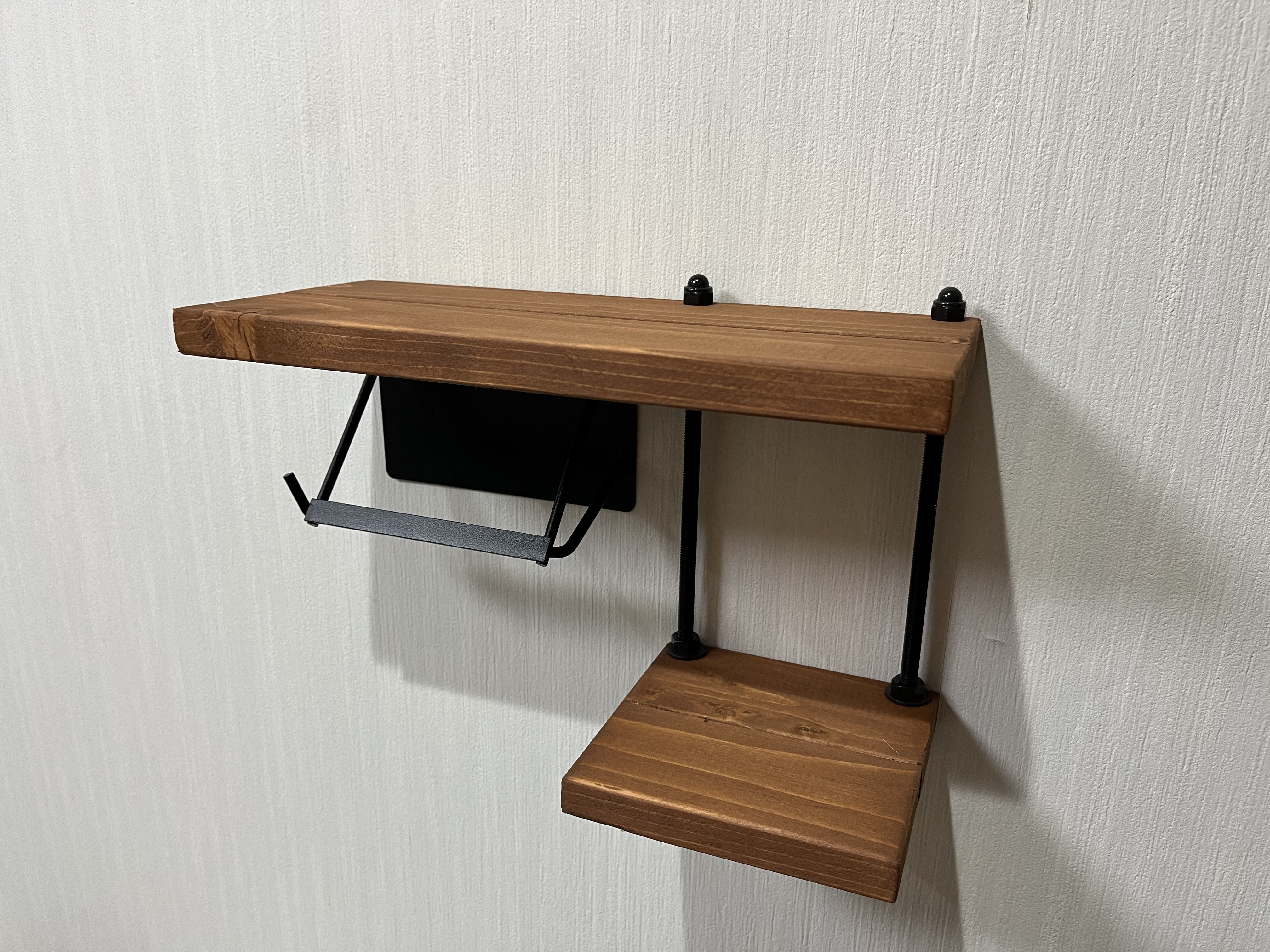 アイアン　トイレットペーパーホルダー　ミディアムオーク　賃貸も可　5色から選べます