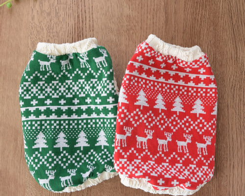 犬服 リバーシブルジャガードニットのクリスマスタンクトップ ペット服