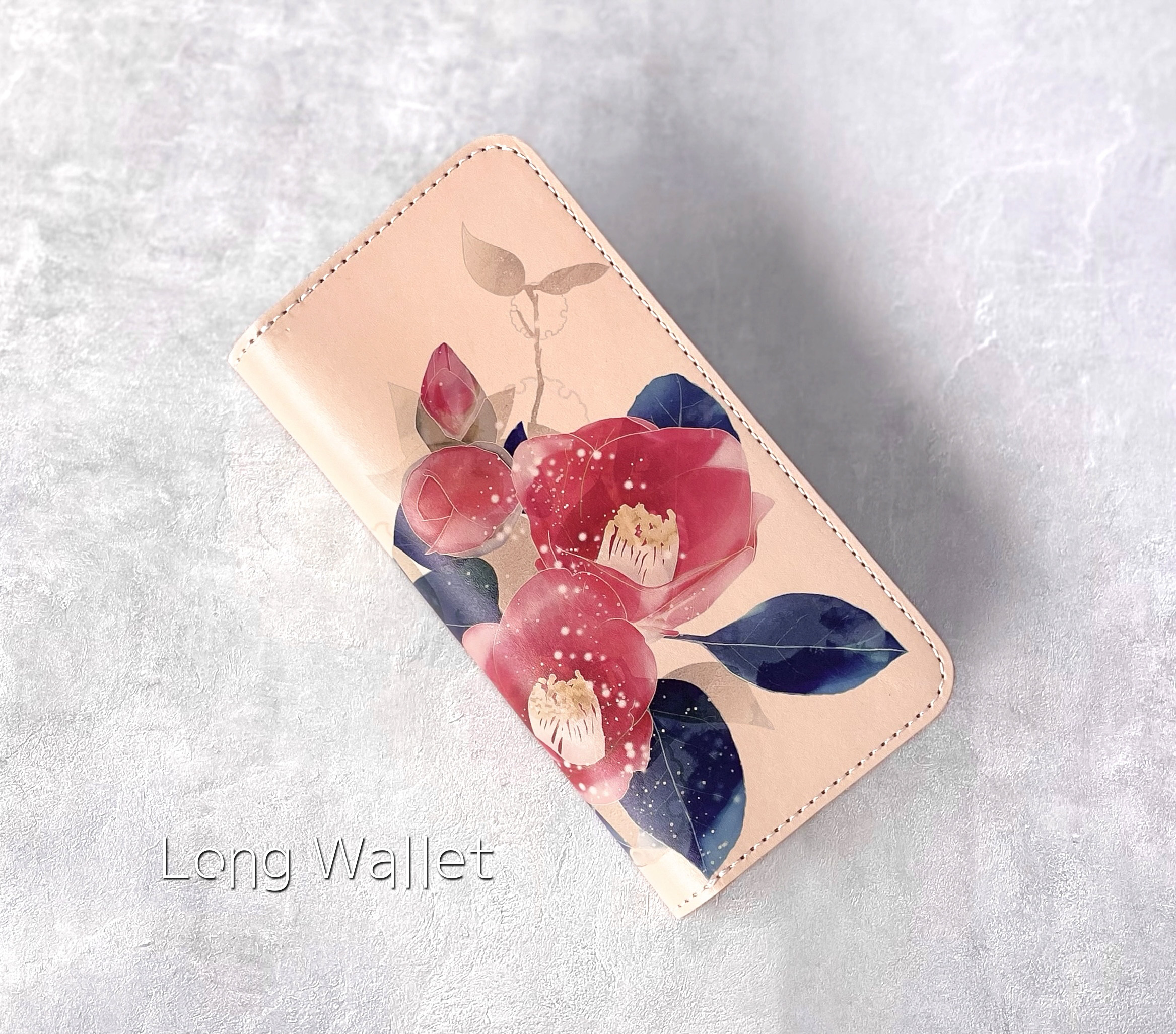 - 椿 - 本革長財布〈ヌメ革〉｜草花で彩る、心うるおうアートウォレット