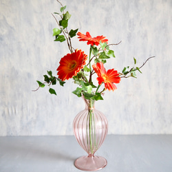 ガーベラ3輪とグリーンの枝】setガラスのフラワーベース【花瓶付き