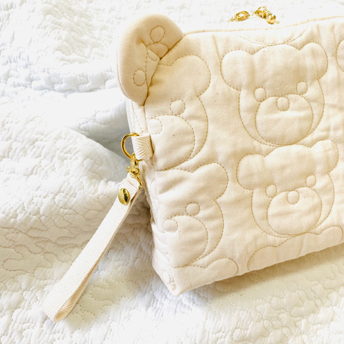 kumasanが選べる 両開きくまみみお着替えポーチ くまポーチ