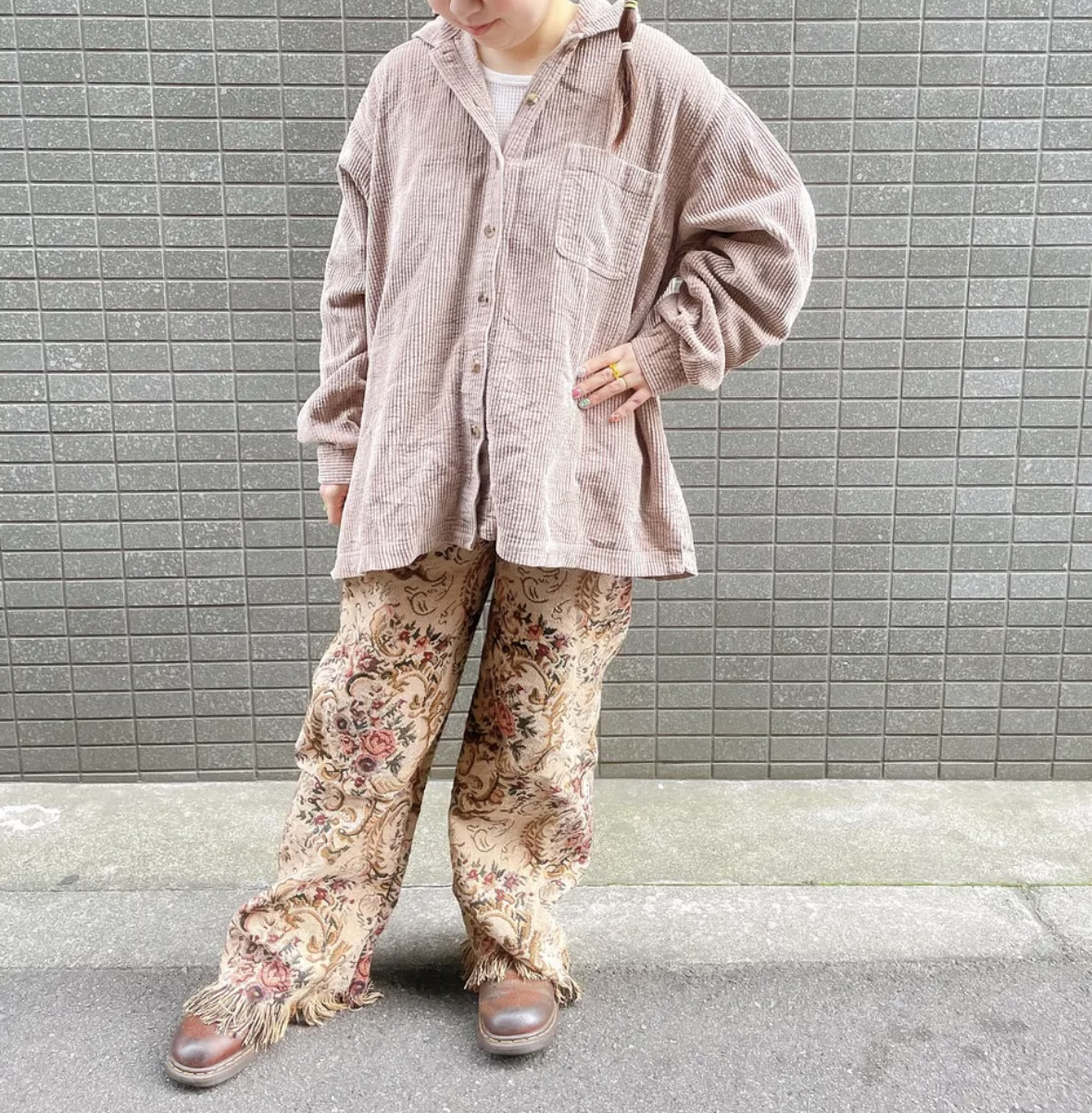 古着　ヴィンテージ　vintage パンツ　ゴブラン　ゴブランパンツ　フリンジパンツ　リメイク　リメイクパンツ　個性派