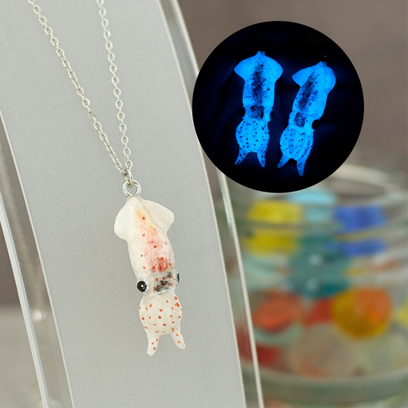 和紙アクセサリー/ネックレス『海の宝石 ホタルイカ（蓄光）』海の