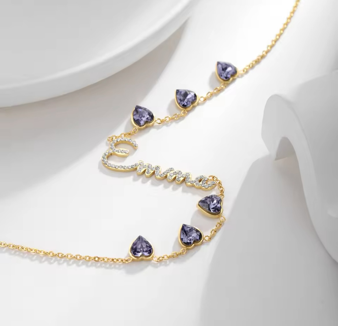 ネームネックレスオーダーメイド誕生石ペンダント名前ゴージャス名入れネームプレートステンレス鋼の金メッキプレゼント