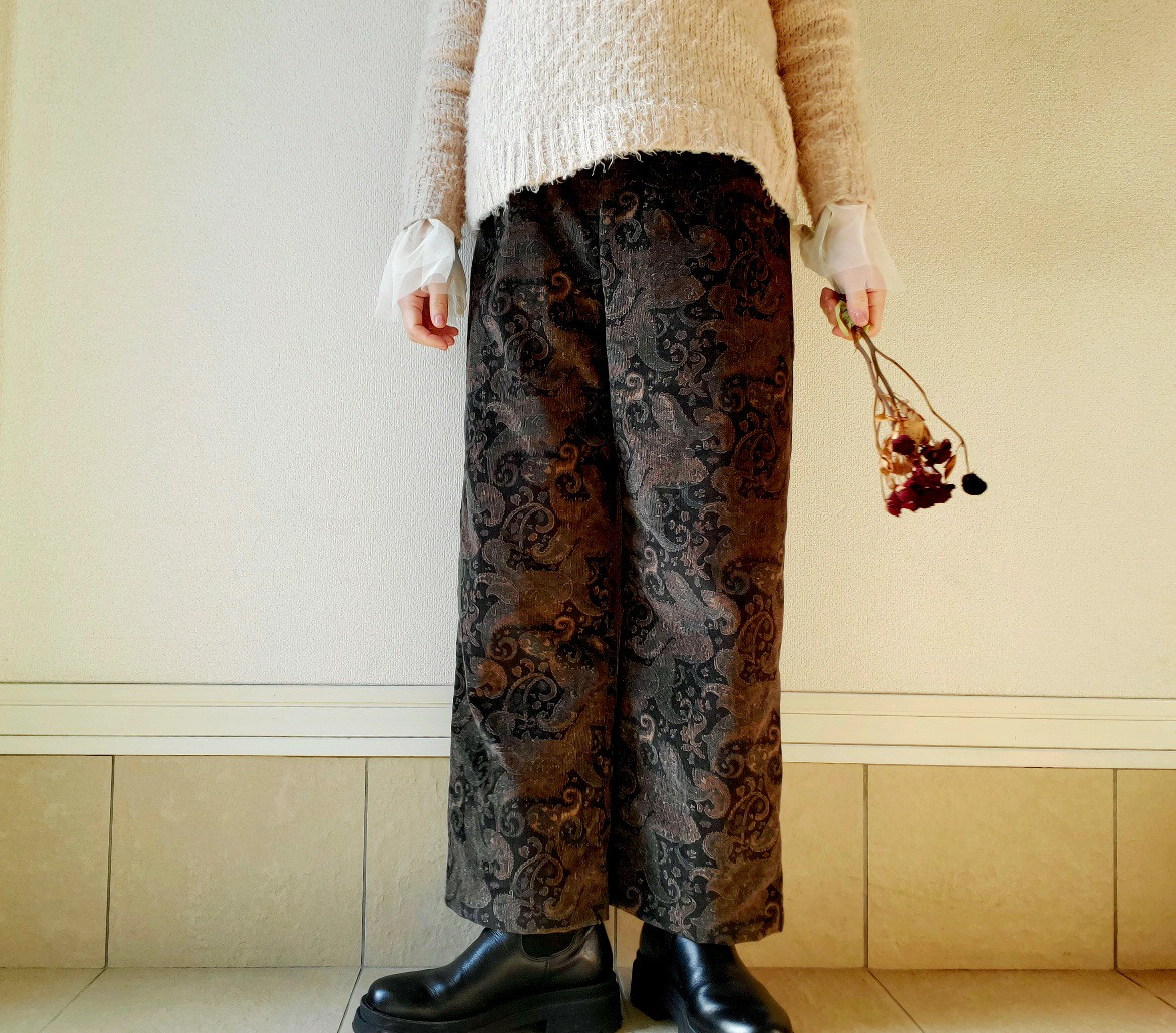 【数量限定】ゆったりほっこりあたたかいコーデュロイパンツ　大人ペーズリー柄が格好いい　cotton100%　3サイズ