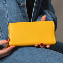 *【越用越熟悉】圓形拉鍊長款皮夾 大容量 推薦 黃色 HAW001 第1張的照片