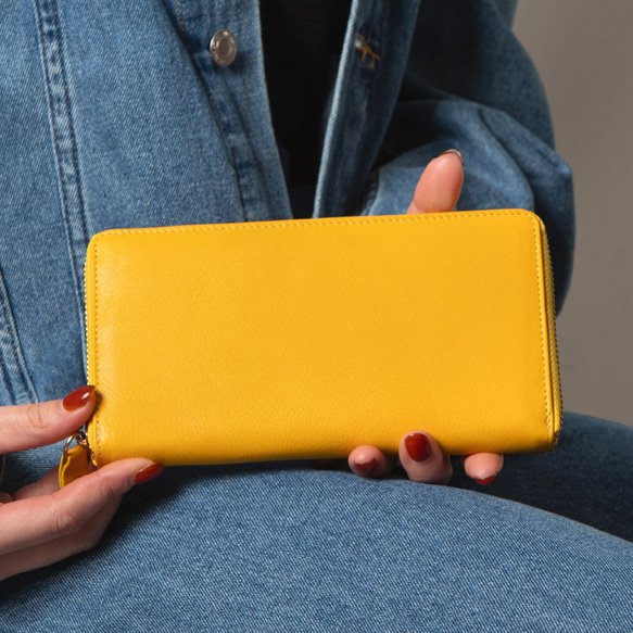 *【越用越熟悉】圓形拉鍊長款皮夾 大容量 推薦 黃色 HAW001 第1張的照片