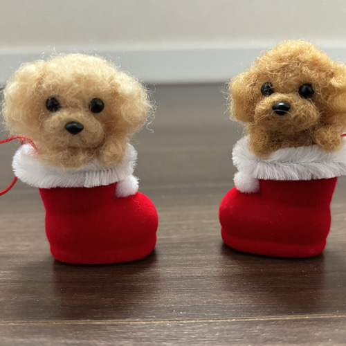 おとママ羊毛フェルト レッドトイプードル クリスマス ブーツ