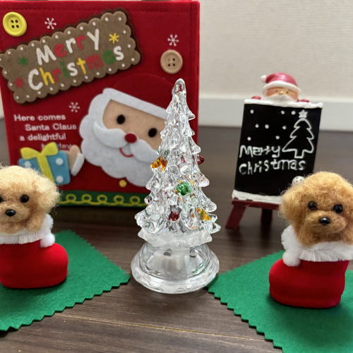 おとママ羊毛フェルト レッドトイプードル クリスマス ブーツ