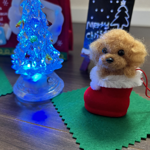 おとママ羊毛フェルト レッドトイプードル クリスマス ブーツ