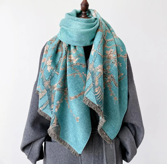 【繊細な模様は主役級】ジャガード織ストールマフラー・ウィンターチェリーブロッサム 8枚目の画像